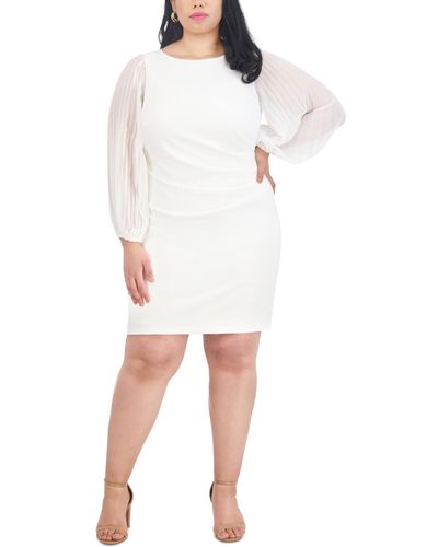 Jessica Howard Plus Size Pleated-chiffon-sleeve Sheath Dress - White