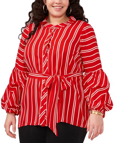 Vince Camuto Plus Size Striped Belted Blouse - Red