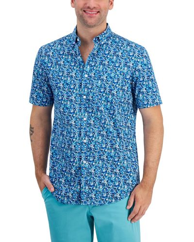 Club Room Mora Regular-fit Stretch Floral Button-down Poplin Shirt - Blue