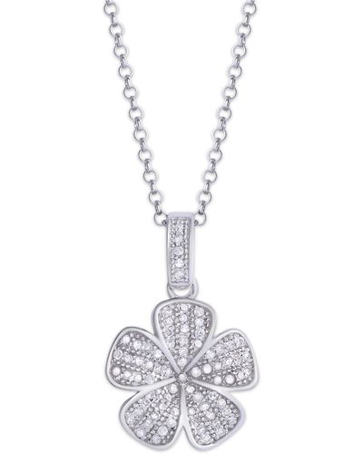 Macy's Diamond 1/4 Ct. T.w. Flower Pendant Necklace - White