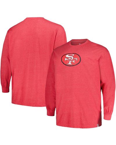 Profile Heather Distressed San Francisco 49ers Big And Tall Throwback Long Sleeve T-shirt - Red