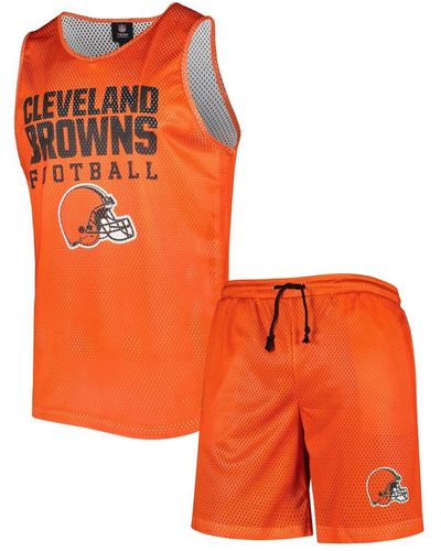 FOCO Cleveland Browns Colorblock Mesh Sleeveless Shirt And Shorts Set - Orange
