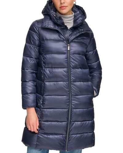 Calvin Klein Shine Bibbed Hooded Packable Puffer Coat - Blue