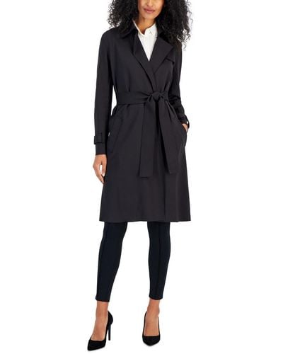 Anne Klein Long Compression Trench Coat - Black
