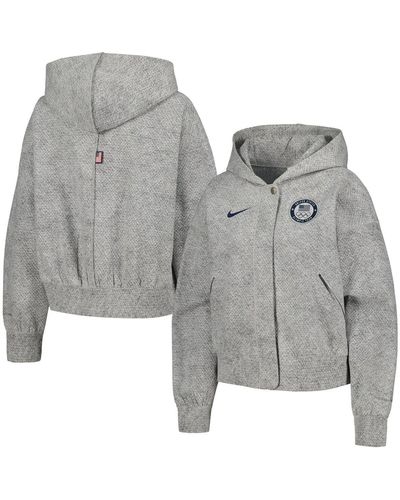 Nike Team Usa Media Day Oversized Cropped Hoodie Performance Full-zip Jacket - Gray