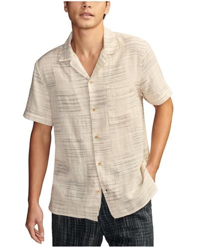 Lucky Brand Double Weave Short Sleeve Camp Collar Shirt - Natural