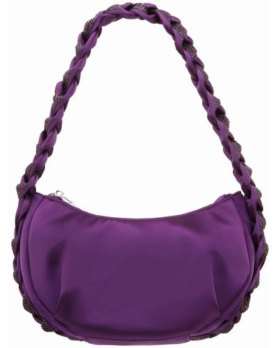Nina Braided Crystal Hobo Bag - Purple