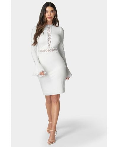 Bebe High Neck Lace Midi Dress - White