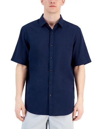 Alfani Short-sleeve Solid Textured Shirt - Blue