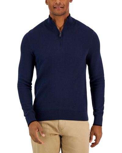 Michael Kors Textured Quarter-zip Sweater, Created For Macy's - Blue
