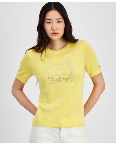 Tommy Hilfiger Embellished Short-sleeve Sweater - Yellow