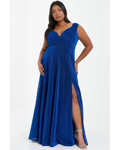 Quiz Plus Size Glitter Wrap Maxi Dress - Blue