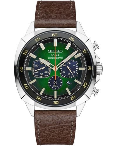 Seiko Men's Solar Chronograph Recraft Brown Leather Strap Watch 43mm Ssc513