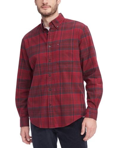 Tommy Hilfiger Big & Tall Westley Regular-fit Plaid Button-down Brushed Twill Shirt - Red