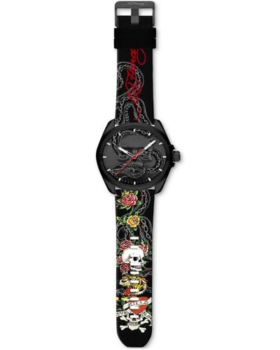 Ed Hardy Printed Silicone Strap Watch 46mm - Black