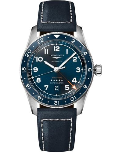Longines Swiss Automatic Spirit Zulu Time Leather Strap Watch 42mm - Gray