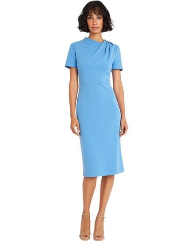 Maggy London Shirred-shoulder Sheath Dress - Blue