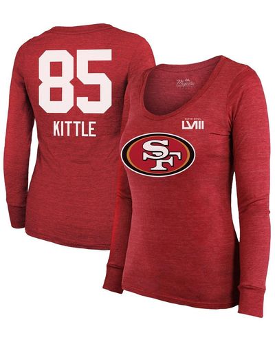 Majestic Threads George Kittle San Francisco 49ers Super Bowl Lviii Scoop Name And Number Tri-blend Long Sleeve T-shirt - Red