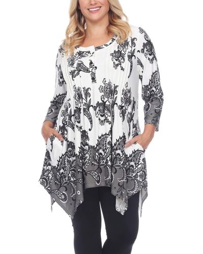 White Mark Plus Size Floral Printed Tunic Top - Gray