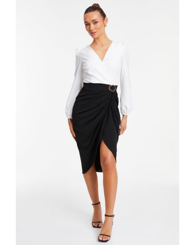 Quiz Two Toned Wrap Ruched Midi Dress - White