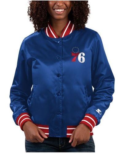 Starter Philadelphia 76ers Full Count Satin Full-snap Varsity Jacket - Blue