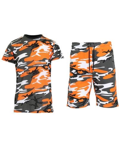 Galaxy By Harvic Camo Short Sleeve T-shirt And Shorts - Orange