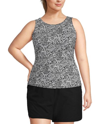 Lands' End Chlorine Resistant High Neck Upf 50 Modest Tankini Swimsuit Top - Gray