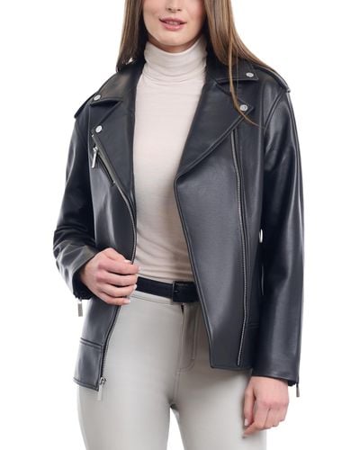 Michael kors leather on sale moto jacket women's