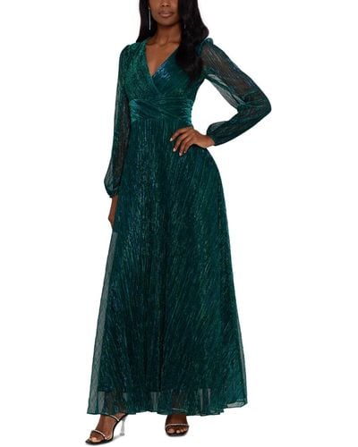 Betsy & Adam Crinkle-texture Evening Gown - Green
