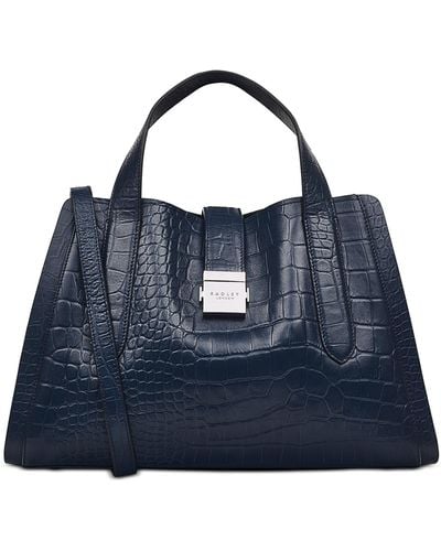 Radley Sloane Street Croc Embossed Leather Medium Ziptop Grab Bag - Blue