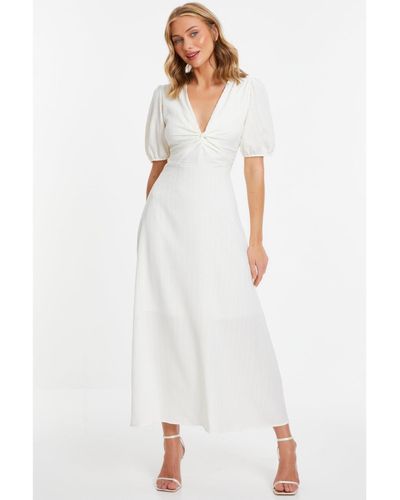 Quiz Textured Woven Knot Front Maxi Dress - White
