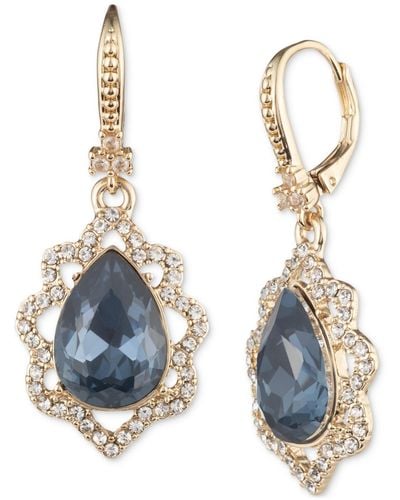 Marchesa Gold-tone Crystal & Pear-shape Stone Drop Earrings - Blue