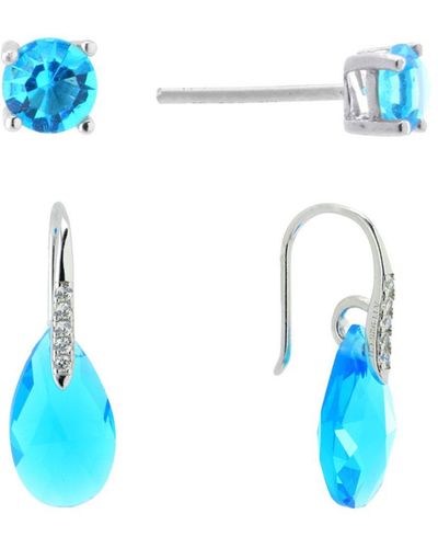 Giani Bernini Gianni Bernini 2-pair Crystal Teardrop Stud Earrings Set (1.34 Ct. T.w.) In Sterling Silver - Blue