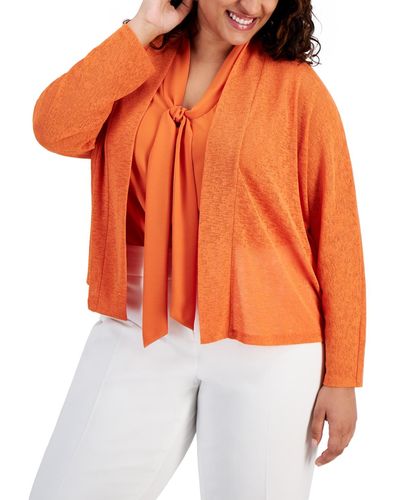 Kasper Plus Size Collarless Open-front Jacket - Orange