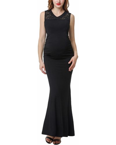 Kimi + Kai Kimi + Kai Maternity V-neck Lace Trim Mermaid Maxi Dress - Black