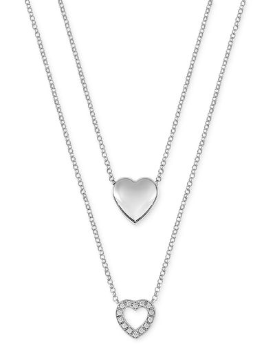 Macy's Diamond Double Heart 16-1/2" Layered Pendant Necklace (1/6 Ct. T.w. - White