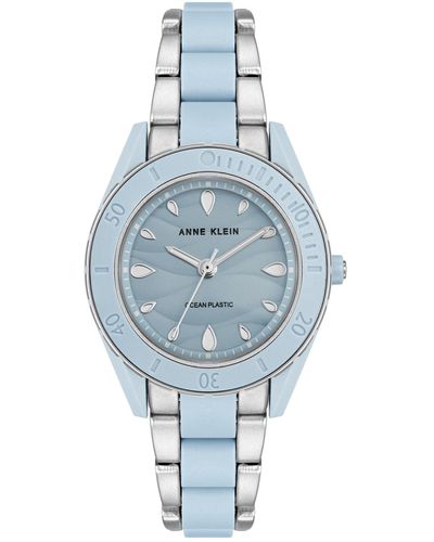 Anne Klein Solar Silver-tone And Light Blue Oceanworks Plastic Watch