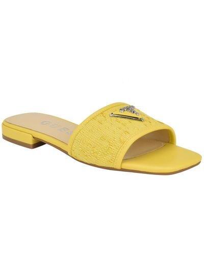 Guess Tamsey One Band Square Toe Slide Flat Sandals - Yellow