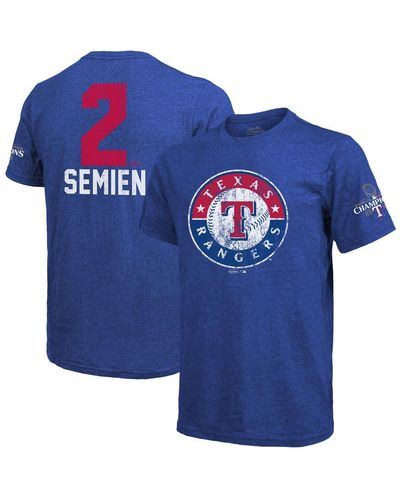 Majestic Threads Marcus Semien Texas Rangers 2023 World Series Champions Name And Number T-shirt - Blue