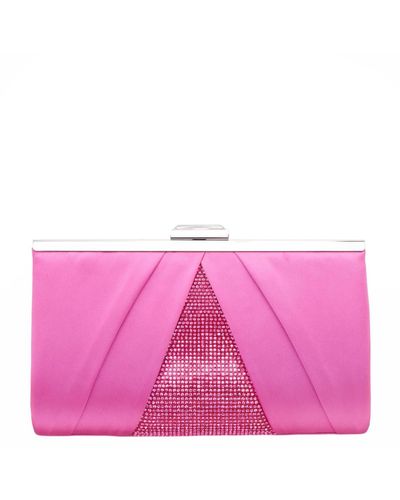 Nina Pleated Stain Crystal Frame Clutch - Pink