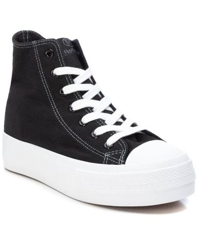 Xti Canvas High-top Sneakers By - Black