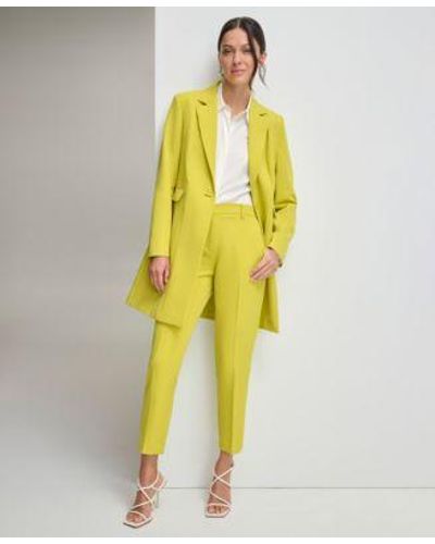 DKNY Notched Collar One Button Blazer Long Sleeve Button Down Shirt Essex Flat Front Ankle Pants - Yellow