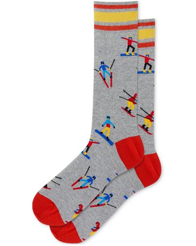 Hot Sox Holiday Skiers Patterned Crew Socks - Blue