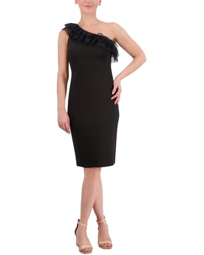 Eliza J Asymmetric-neck Ruffled Sleeveless Dress - Black