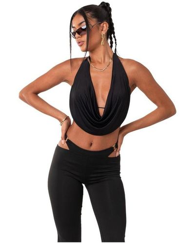 Edikted Halter Crop Top With Front Draping And Open Back - Metallic