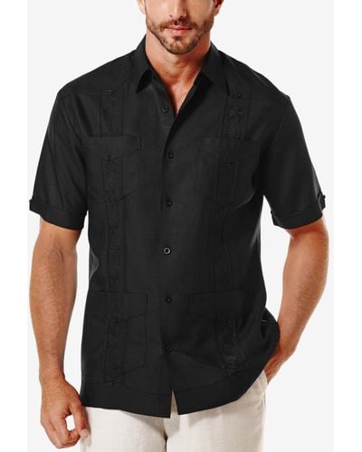 Cubavera Short-sleeve Embroidered Guayabera Shirt - Black