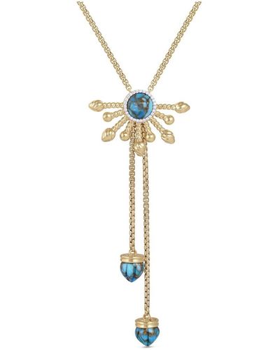 LuvMyJewelry Golden Rays Gold Plated Silver Turquoise Gemstone Diamond Half Sun Lariat Necklace - White