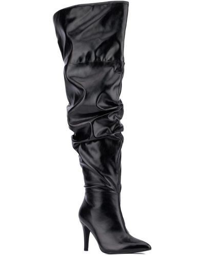 FASHION TO FIGURE Sana Scrunched Thigh High -wide Width - Black
