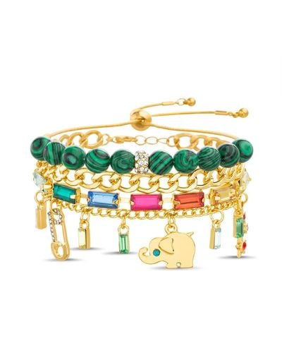 Kensie Mixed Chain Elephant Star Rainbow Charm Beaded Bracelet Set - Multicolor