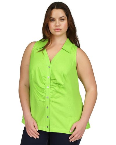 Michael Kors Michael Plus Size Linen Button-front Sleeveless Top - Green